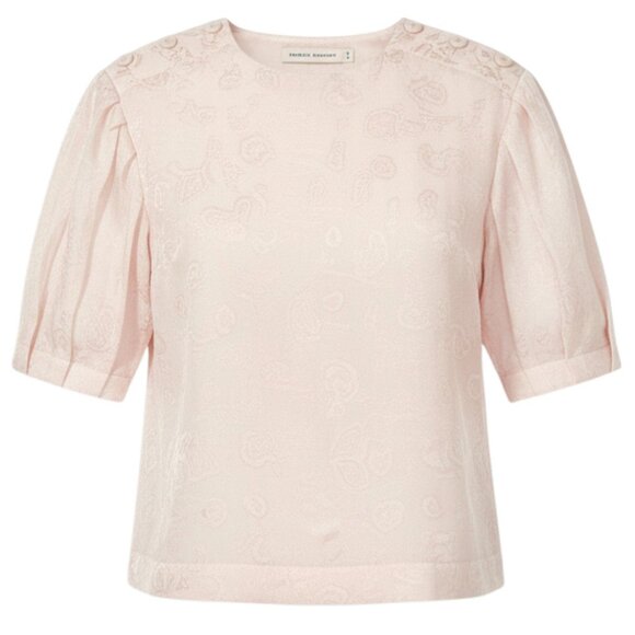 Rebecca Minkoff Puff Sleeve Blush Pink Floral Jacquard Blouse XS - Picture 2 of 11